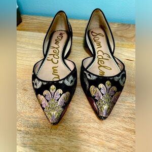Sam Edelman Rodney Flats Black Venezia Metallic Jacquard Sz 7